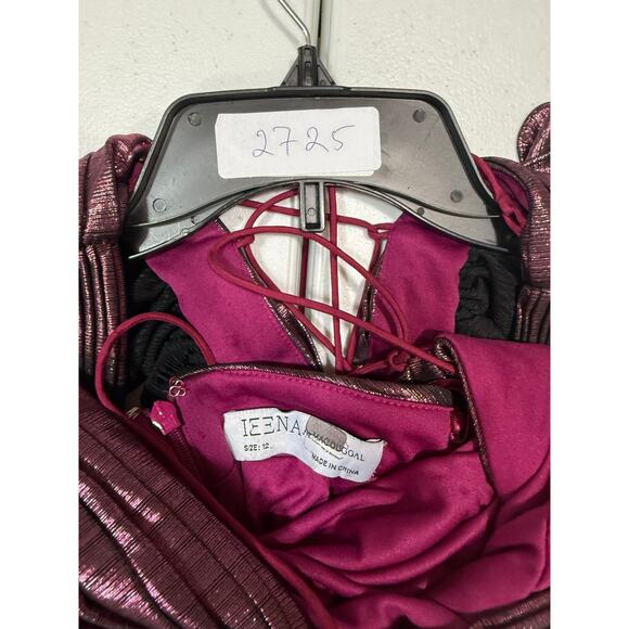 leena for Mac Duggal Ruffle Sleeve Metallic Gown pink maxi dress Size 12 - Picture 2 of 5